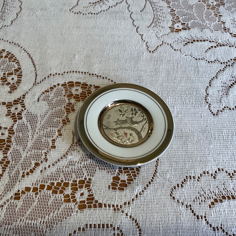 The Art of Chokin Japanese Decorative Plate 24K‎ Gold Edged Birds Vintage